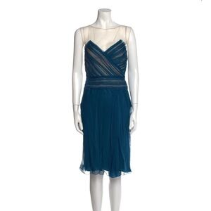 Alberta Ferretti Teal Strapless Sheer Bodice Cocktail Dress